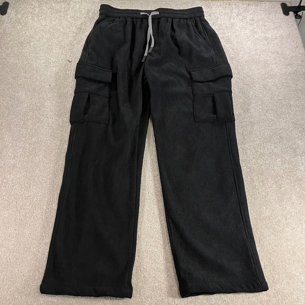 Unbranded‎ Corduroy Cargo Pants Mens Size 33 Black Wide Leg Streetwear